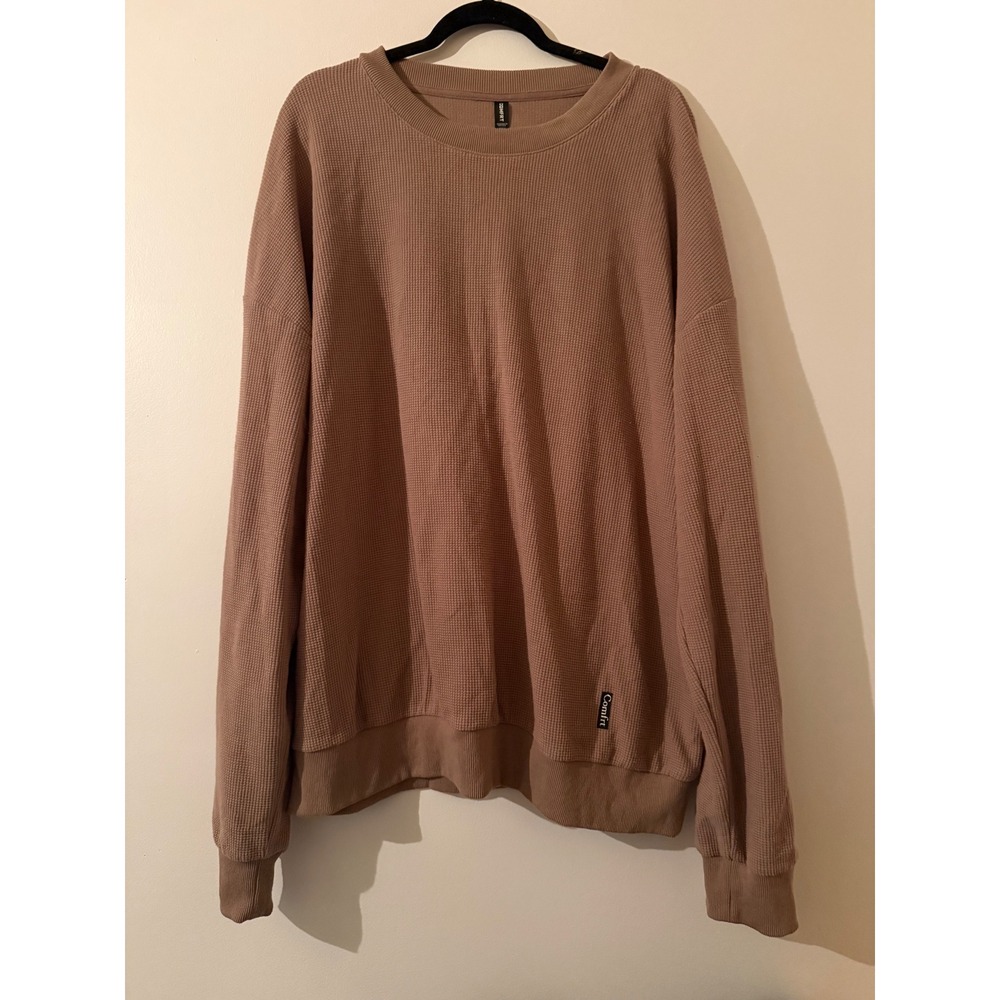 COMFRT Waffle Knit‎ Sweatshirt Mocha Brown Oversized Thermal Crewneck 3XL Mens